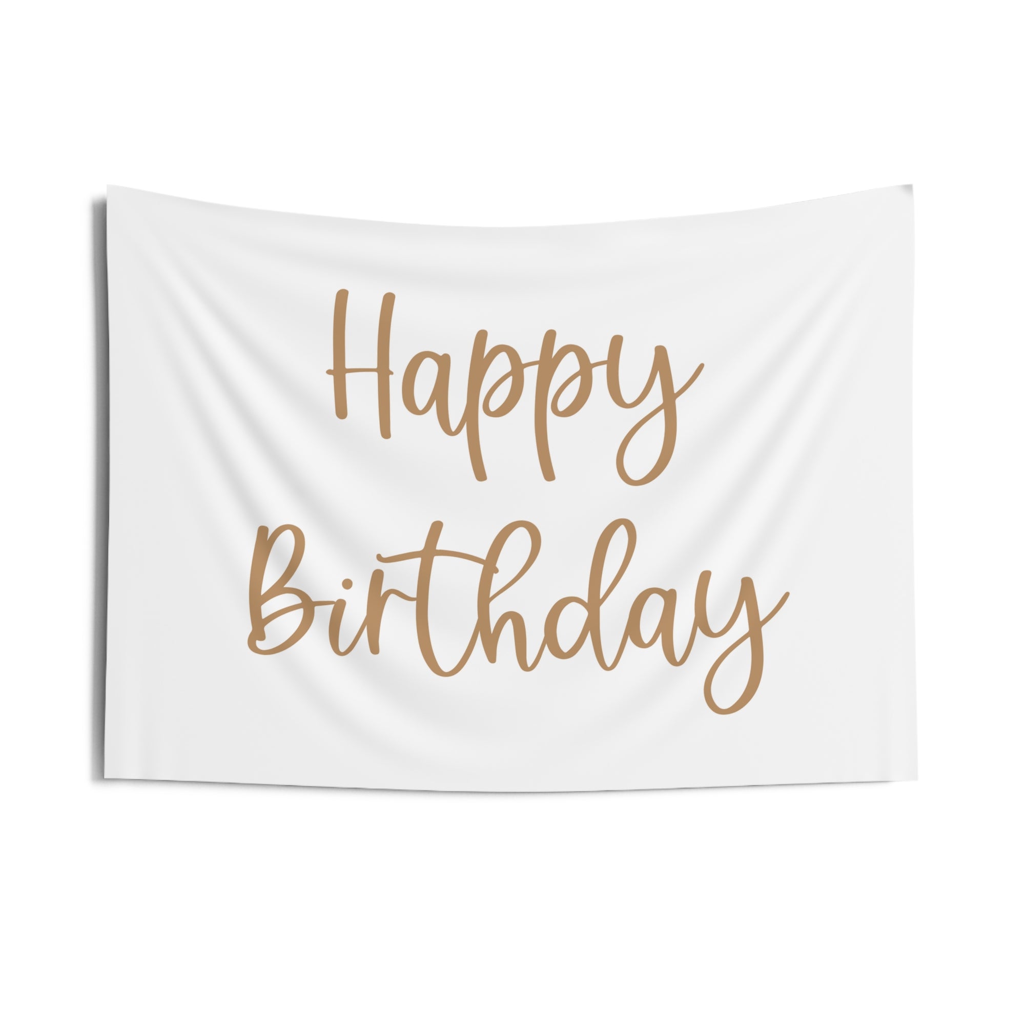 White and Gold Script Happy Birthday Banner