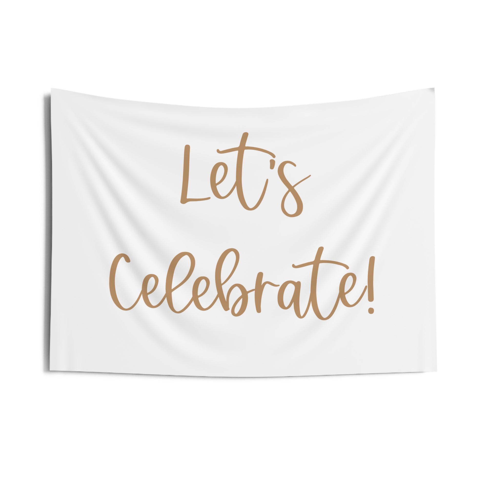 White and Gold Script Let's Celebrate Banner
